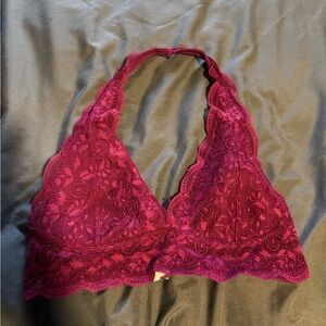 Elegant Lace Halter Bralette - Burgundy